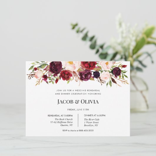 Herfst Bourgondische bruiloft repetitie diner uitn Kaart (Staand voorkant)