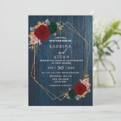 Herfst Bourgondische Emerald Greeny Houten Bruilof Kaart (Staand voorkant)