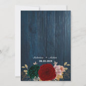 Herfst Bourgondische Emerald Greeny Houten Bruilof Kaart (Achterkant)