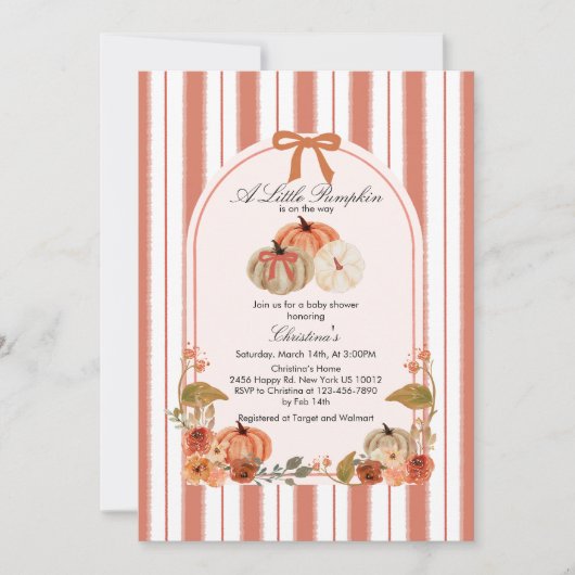 Herfst Bow Boho Pompoen Babyshower Kaart (Voorkant)