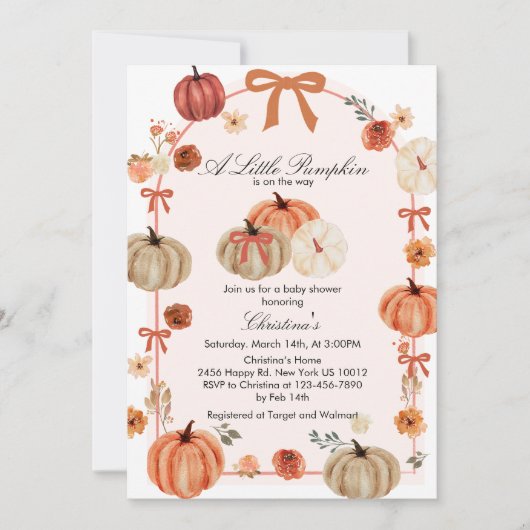 Herfst Bow Boho Pompoen Babyshower Kaart (Voorkant)