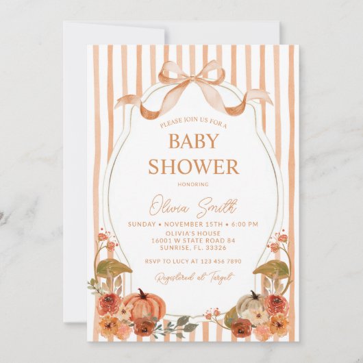 Herfst Bow  Lijst Preppy Baby shower Kaart (Voorkant)