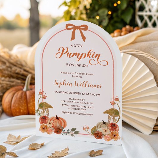 Herfst Bow Little Pumpkin Girl Baby shower Kaart