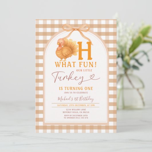 Herfst Bow Oh wat leuk! Turkije 1e verjaardag Ging Kaart (Staand voorkant)