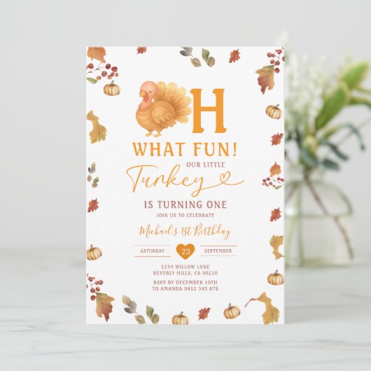 Herfst Bow Oh wat leuk! Turkije 1e verjaardag vert Kaart (Staand voorkant)