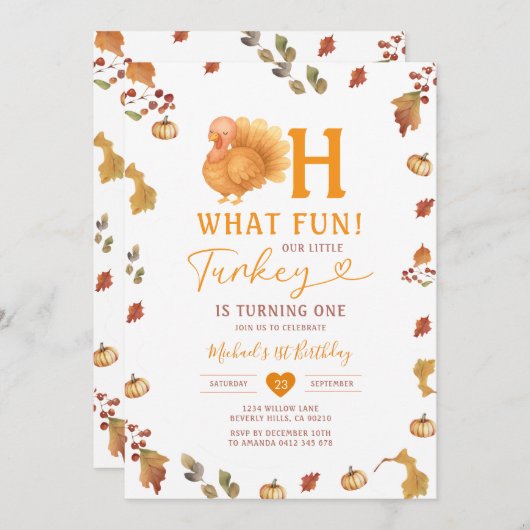 Herfst Bow Oh wat leuk! Turkije 1e verjaardag vert Kaart (Voorkant / Achterkant)