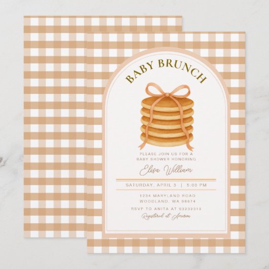 Herfst Bow Pannenkoek Baby shower Brunch Kaart (Voorkant / Achterkant)