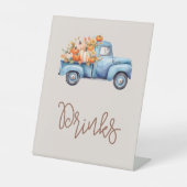 Herfst Boy Baby shower Blauw Pompoen Truck Drinken Reclamebord Met Voetstuk (Voorkant)