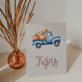 Herfst Boy Baby shower Blauw Pompoen Vrachtwagen F Reclamebord Met Voetstuk