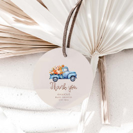 Herfst Boy Baby shower Blauwe Pompoen Vrachtwagen Bedankjes Labels