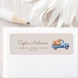 Herfst Boy Baby shower Blauwe Pompoen Vrachtwagen Etiket