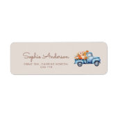 Herfst Boy Baby shower Blauwe Pompoen Vrachtwagen Etiket (Voorkant)