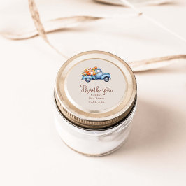 Herfst Boy Baby shower Blauwe Pompoen Vrachtwagen Ronde Sticker