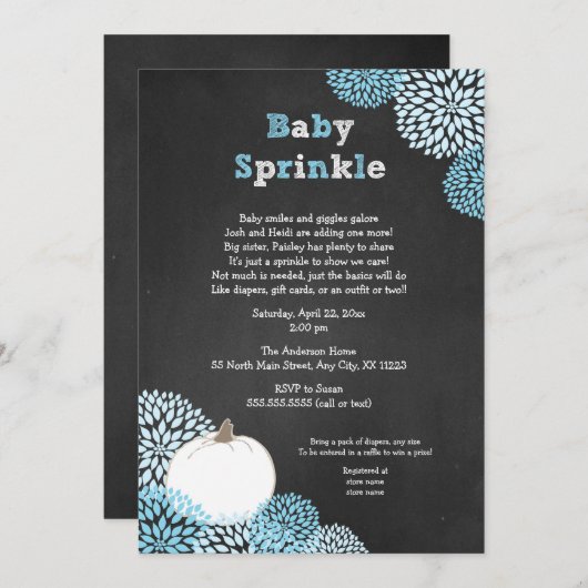 Herfst Boy Baby Sprinkle Invites, witte pompoen Kaart (Voorkant / Achterkant)