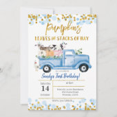 Herfst Boy Boerderij Blue Pumpkin Birthday Kaart (Voorkant)