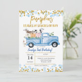 Herfst Boy Boerderij Blue Pumpkin Birthday Kaart (Staand voorkant)