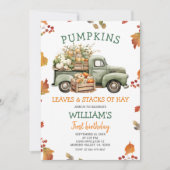 Herfst Boy Pumpkin Sage Green Truck Verjaardag Her Kaart (Voorkant)