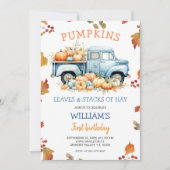 Herfst Boy Pumpkin Stoffige blauwe truck Verjaarda Kaart (Voorkant)