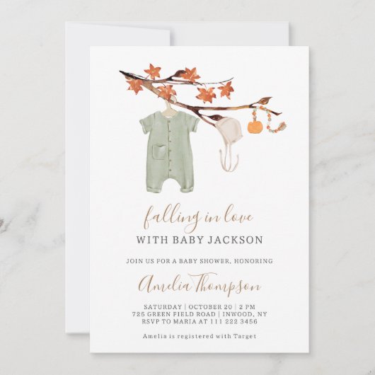 Herfst Branch n Schattigee Kleding Baby shower Kaart (Voorkant)