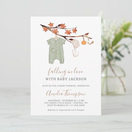 Herfst Branch n Schattigee Kleding Baby shower Kaart (Staand voorkant)