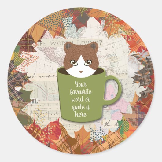 Herfst Break Cat Ronde Sticker (Voorkant)