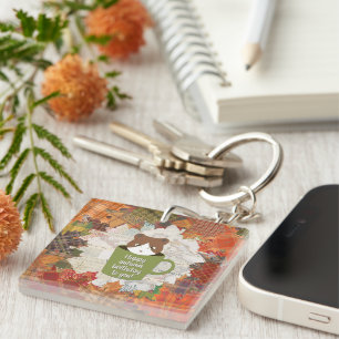 Herfst Break Cat Square Sleutelhanger