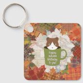 Herfst Break Cat Square Sleutelhanger (Voorkant)