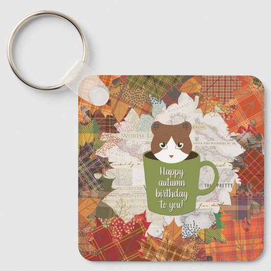 Herfst Break Cat Square Sleutelhanger (Voorkant)