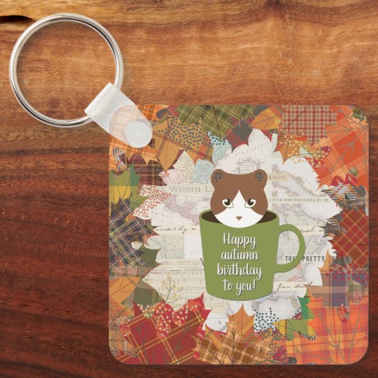 Herfst Break Cat Square Sleutelhanger (Voorkant)