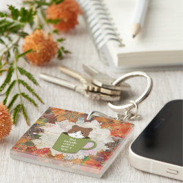 Herfst Break Kat Acryl Sleutelhanger