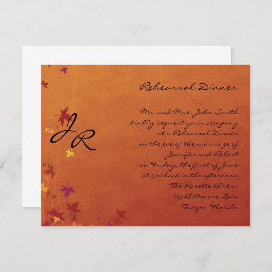 Herfst Breezes Rehearsal Dinner Kaart (Voorkant / Achterkant)