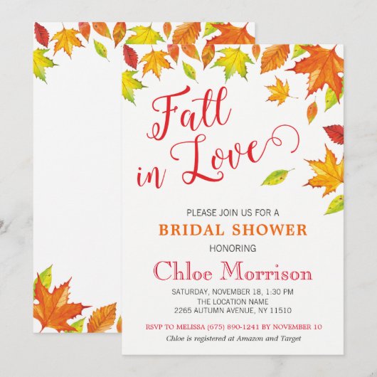Herfst Bridal Shower Invitation, Autumn Herfst in Kaart (Voorkant / Achterkant)