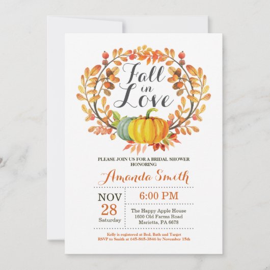 Herfst Bridal Shower Invitation Card Pumpkin Kaart (Voorkant)