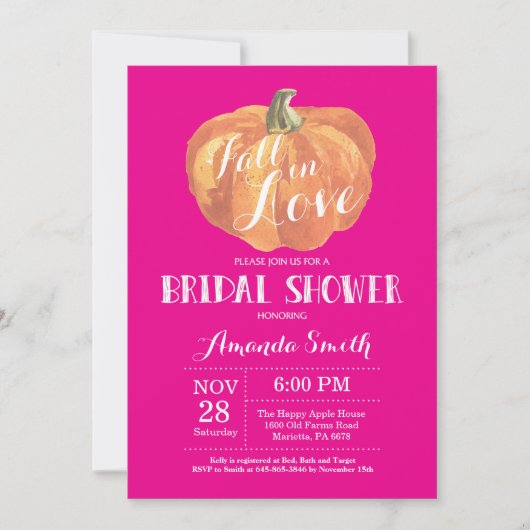 Herfst Bridal Shower Invitation Kaart Hot Pink (Voorkant)