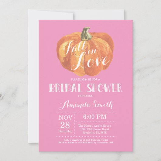 Herfst Bridal Shower Invitation Kaart Roze (Voorkant)