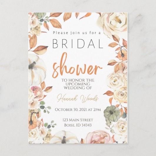 Herfst Bridal Shower Uitnodiging najaar bruiloft (Voorkant)