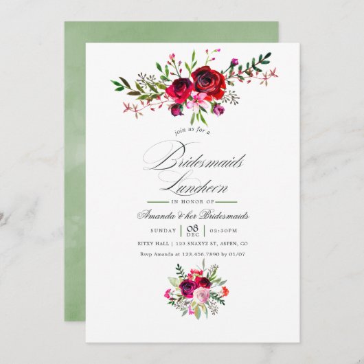 Herfst Bridesmaids Luncheon Floral Kaart (Voorkant / Achterkant)