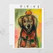 Herfst Briefkaart, hond met pompoen, herfst Briefkaart (Voorkant / Achterkant)