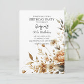 Herfst Brown Floral Elegant Verjaardagsfeest Kaart (Staand voorkant)