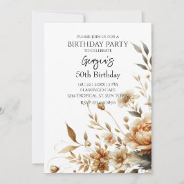 Herfst Brown Floral Elegant Verjaardagsfeest Kaart