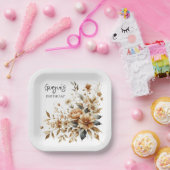 Herfst Brown Floral Elegant Verjaardagsfeest Papieren Bordje (Feest)