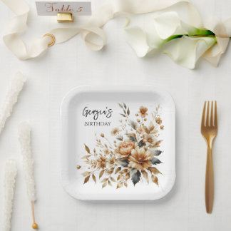 Herfst Brown Floral Elegant Verjaardagsfeest Papieren Bordje