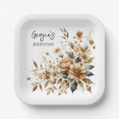 Herfst Brown Floral Elegant Verjaardagsfeest Papieren Bordje (Voorkant)