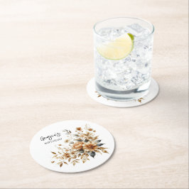 Herfst Brown Floral Elegant Verjaardagsfeest Ronde Kartonnen Onderzetter