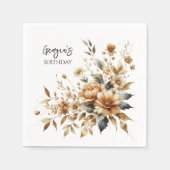 Herfst Brown Floral Elegant Verjaardagsfeest Servet (Voorkant)