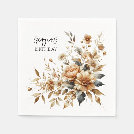 Herfst Brown Floral Elegant Verjaardagsfeest Servet (Voorkant)