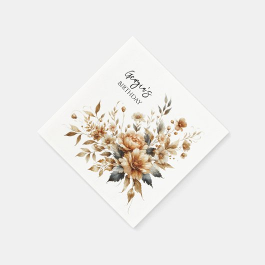 Herfst Brown Floral Elegant Verjaardagsfeest Servet (Hoek)