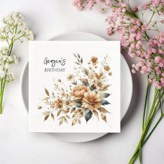 Herfst Brown Floral Elegant Verjaardagsfeest Servet