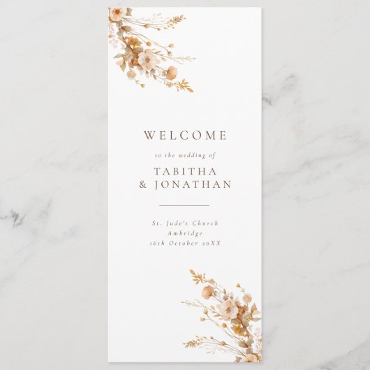 Herfst Brown & Sinaasappel Wildflowers Wedding Pro Programmakaart (Voorkant)