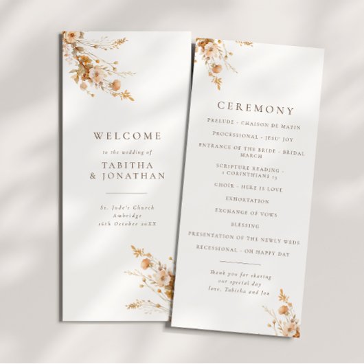 Herfst Brown & Sinaasappel Wildflowers Wedding Pro Programmakaart